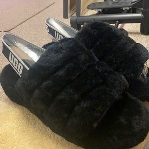 Brand new, never worn ; black fluff slide Ugg’s